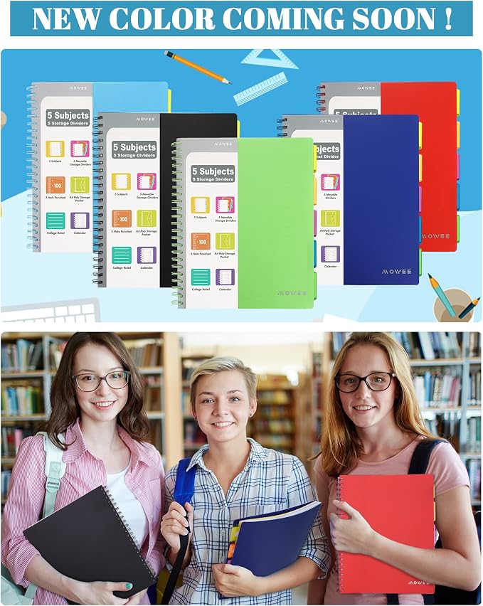 Spiral Notebook - 5 Subject Notebook, College Ruled Notebook With Dividers Pocket, Tabs Label, Ruler, 100Sheet 200 Pages, for Writing Journal, Home & Office, School Supplies, 8.5''x11'' Lime | 200 Pages, 11" Ruler, 8.5"x11" Lime, Pocket Dividers with T...