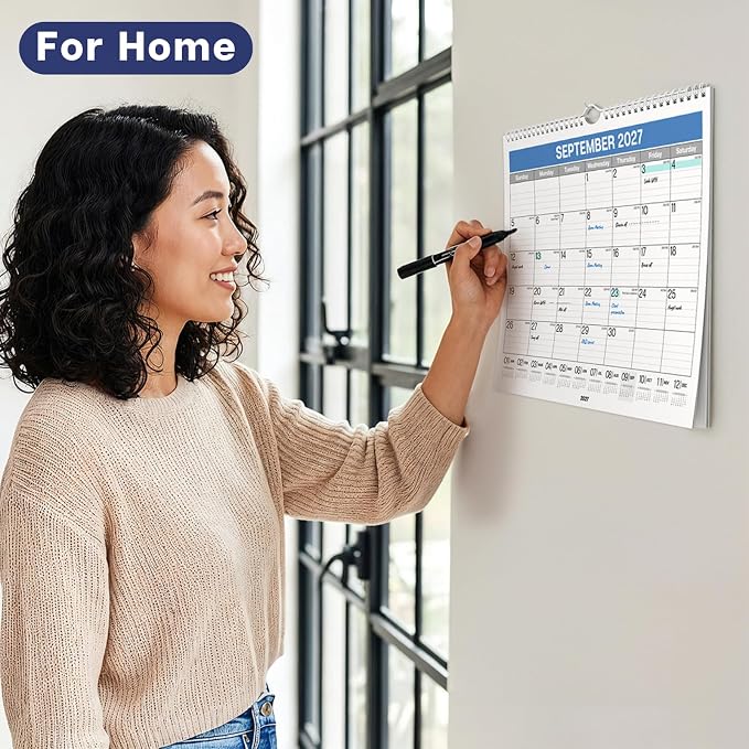Dunwell Wall Calendar 2026-2027, 15" x 12", Jul. 2026 to Dec. 2027, 18 Months Monthly Planner with Thick Paper, Twin-Wire Binding, Large Hanging Calendar for School, Office Organizing, Easy Read