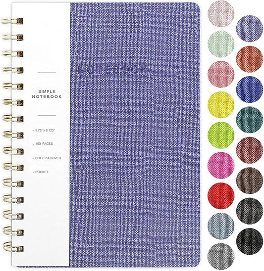 Spiral Notebook-6.10" x 8.19" College Ruled Journal with Inner Pockets and 160 Pages,PU Leather Cover Business Journal, Twin-Wire Binding Notebook Perfect for Office & Home School Supplies