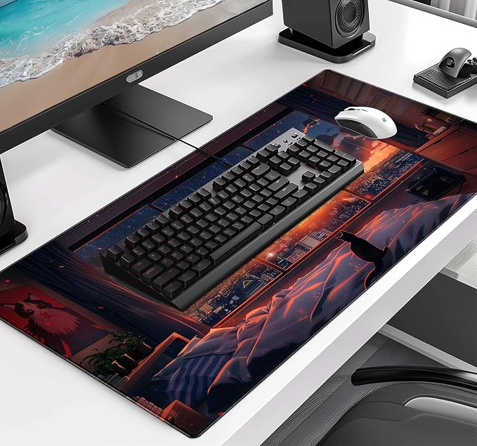 Sunset Night Cat Mouse Pad, Summer Night Scene Decoration Game Table Pad XL | Large Extended Mouse Pad; Full Desk Coverage; Waterproof Coating; Stable Anti-Slide Base For Gaming, Office, Study Daily Use