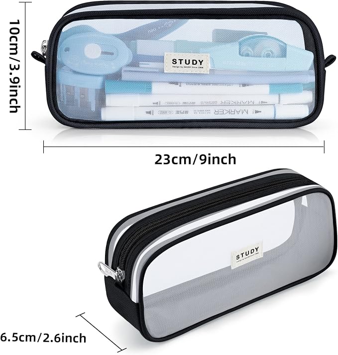 KALIDI Grid Mesh Pencil Case Large Capacity Pencil Case Big Pencil Pouch With Zipper Simple Stationery Bag Aesthetic Pen Bag for School Teen Girl Boy Multi-Purpose bag for office Men Women