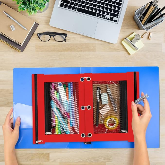 3 Pack Pencil Pouch for 3 Ring Binder Bulk Binder Pouch with Zipper for Classroom Box Pencil Case for Storing School Students Teacher Supplies,Red