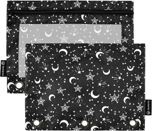 Star Pencil Pouches for 3 Ring Binder 2 Pack | Binder Pencil Case With Zipper Reinforced GrommetsPencil Bags for Office Organizers