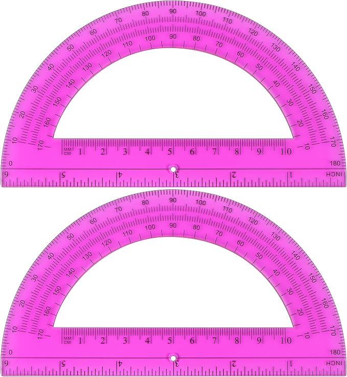 Unjoo Plastic Protractor 6 Inch Math Protractors 180 Degrees, 2 Pack,Purple | Transparent Protractor for Geometry Classroom Student School, Office Supplies