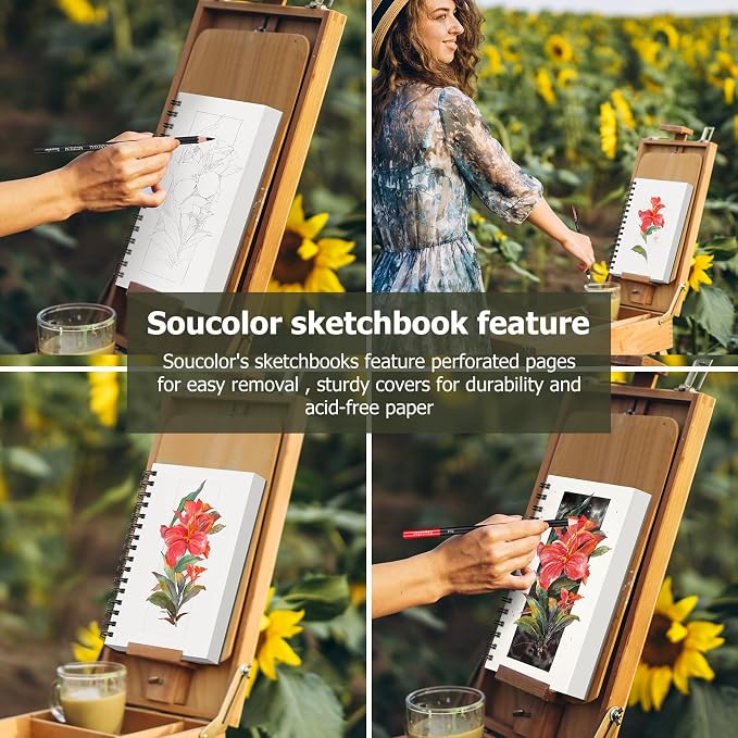 Soucolor Sketchbook 5.5" x 8.5", 2 Pack Mini Sketch Book | Spiral Bound Sketch Book with 200 Sheets 68lb/100gsm Acid-Free Paper, Drawing Notebook for Adults Kids Artists Art Supplies