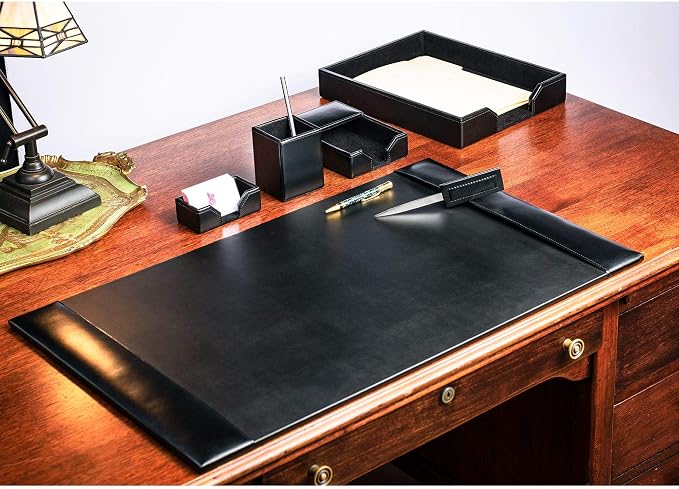 DACASSO Bonded Leather Desk Set - Luxury Leather Desk Pad & Desk Organization Essentials (Black, 6 Piece)