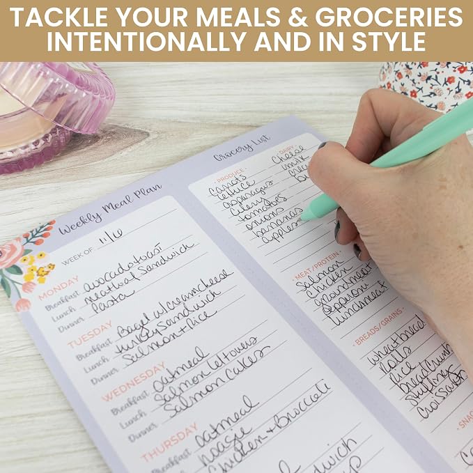 bloom daily planners Weekly Magnetic Meal Planning Pad for Fridge with Tear-Off Grocery Shopping List - Hanging Food/Menu Organizer Notepad with Magnets - 8.5” x 11”