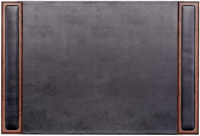DACASSO Wood & Leather Desk Pad - Luxury Leather Desk Blotter for Writing - Padded Executive Desk Surface Protector - (Walnut & Black, 25.5” x 17.25”)