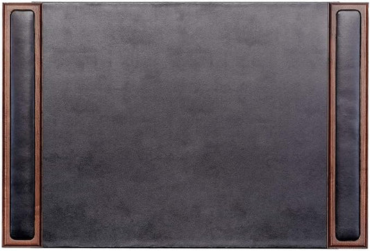 DACASSO Wood & Leather Desk Pad - Luxury Leather Desk Blotter for Writing - Padded Executive Desk Surface Protector - (Walnut & Black, 25.5” x 17.25”)