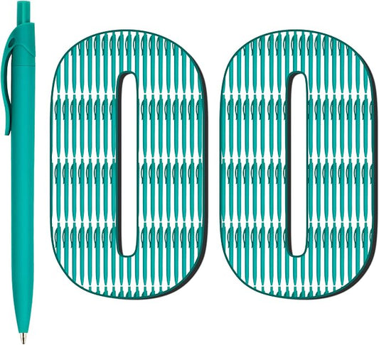 deegtran 100 Pack No Bleed Teal Blue Barrel Click Pens, Wholesale Retractable Ballpoint Pens, Medium Point, Smooth Ink, 1.0MM Black Ink