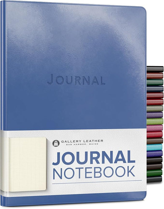 Gallery Leather Journal Notebook - 192 Pages, Softcover, For Men and Women | For Writing, Work & Travel, Handcrafted - Acadia Hydrangea - 9.75 x 7.5, Large Grid