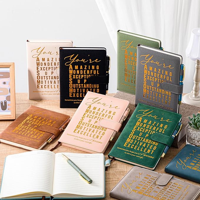 Kosiz 20 Pcs/10 Sets Employee Appreciation Gift Bulk A5 Leather Notebook Inspirational Journal Pen Thank You Gift for Men Women Coworker Teacher Office Back to School(Morandi Series,You Are Amazing)