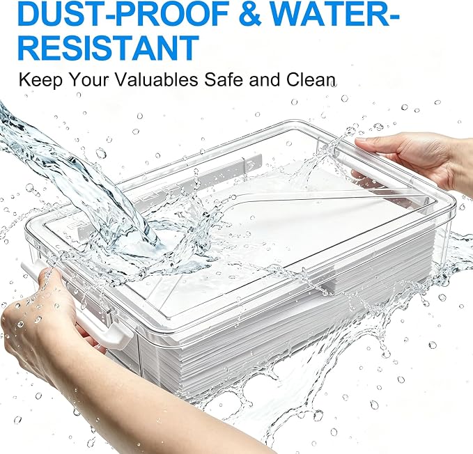 2 Pack Board Game Storage Box,Clear Stackable Craft Organizer | Clear PET with lid & side latches,Fits Letter & A4 papers,Flat cases for art,sewing supplies and documents organization