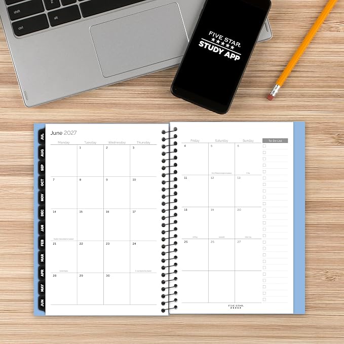 Five Star Planner 2026-2027 Weekly & Monthly Academic 12-Month July-June Advance Student Planner + Study App, 5-1/2" x 8-1/2", Blue (CAW45920)