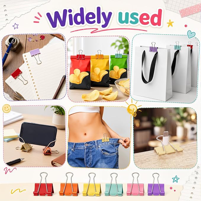 Yexiya 300 Pcs Medium Binder Clips Sturdy 1.25 Inch Muticolor Paper Med Clips Office Supplies Paper Clamps for Office Teachers Students School Business Supplies