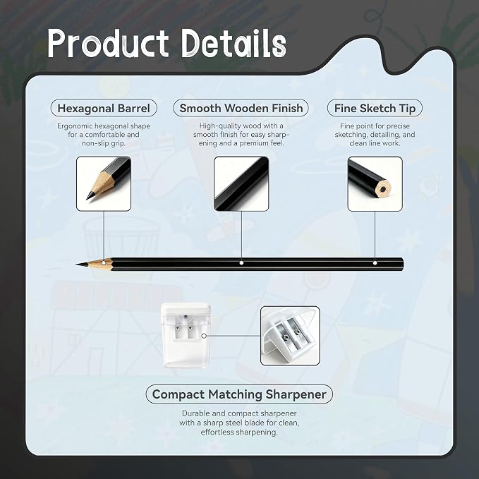 24Piece Black Colored Pencils Set with Sharpener, Pre-Sharpened Professional Wooden Art Pencils for Artists Drawing and Sketching, Premium Colored Tone Supplies Delivering Detailed Painting(Black)