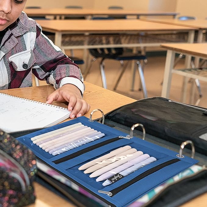 SKYDUE Binder Pencil Pouch for 3 Ring Binder, 3 Compartment Zipper Case, Large Capacity Pen Organizer with Clear PVC Window for School Supplies, Students, Kids & Teachers
