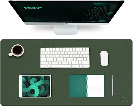 K KNODEL Large Office Desk Mat, Leather Mouse Pad (31.5"x15.7", Dark Green) | Desk Pad, Keyboard Pad, Computer and Laptop Mat, Desktop Protector and Cover, Writing Pad and Blotter for Home Office