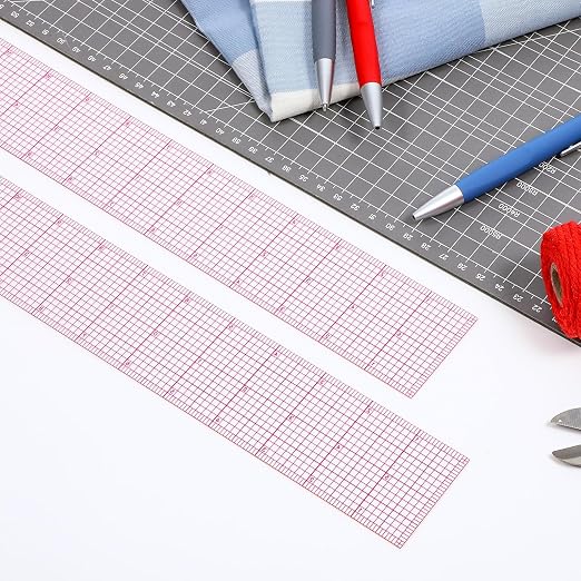 Clear Sewing Ruler, 2 Pcs 2 × 12 Inch Plastic Grid Transparent Ruler with Sandwich Scale Straight Measuring Tool for Pattern Grading Making Quilting DIY Crafts Clothes Design