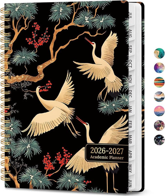 Academic Planner 2026-2027, Weekly and Monthly Calendar Book, July 2026 – June 2027, Hardcover Planner with Tabs, Perfect for Teachers, Students, Women & Men, A5 (6.4" x 8.5") - Crane