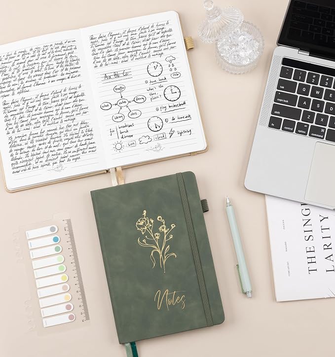 Lined Journal Notebook for Women Men, A5 Hardcover Leather Journals for Writing, 200 Pages Thick Paper, Daily Journal Notebook for Work, School, Note Taking, Business, Travel, College Ruled