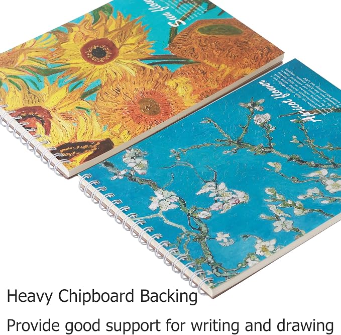 2 Pack Aesthetic Kids Spiral Cute Sketch Book,98lb/160gsm Acid Free Thick Paper Van Gogh A4 Blank Mixed Media Journal Art Sketchbook Artist Drawing Book Paper Painting Sketching Pad