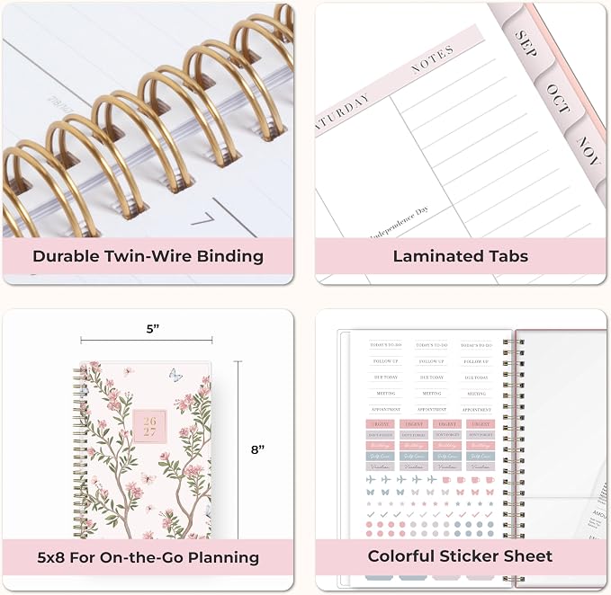 Blue Sky 2026-2027 Weekly & Monthly Academic Planner, 5"x8", Cherie | July 2026 - June 2027, Flexible Cover, Wirebound, Laminated Tabs, Storage Pocket, Stickers, Academic Year, Rachel Parcell