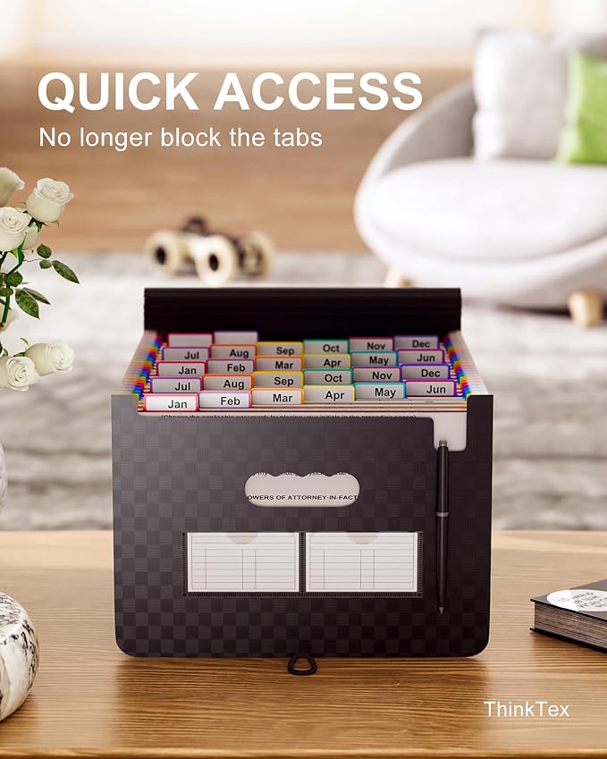 ThinkTex Accordion File Organizer, 26 Pockets Expanding File Folders | A-Z Colorful Tabs, Letter/A4 Size, Monthly Bill Receipt Documents Organizer, for School Home Office Hospital
