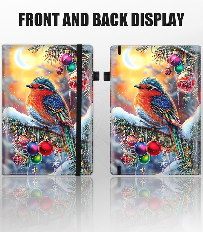 Hardcover Executive Notebooks, A5 PU Leather Lined Journal Notebook, 200 Pages Thick Paper Subject Notebooks for School,Work,Home Writing Business Notebook,Christmas Tree and Colorful Birds