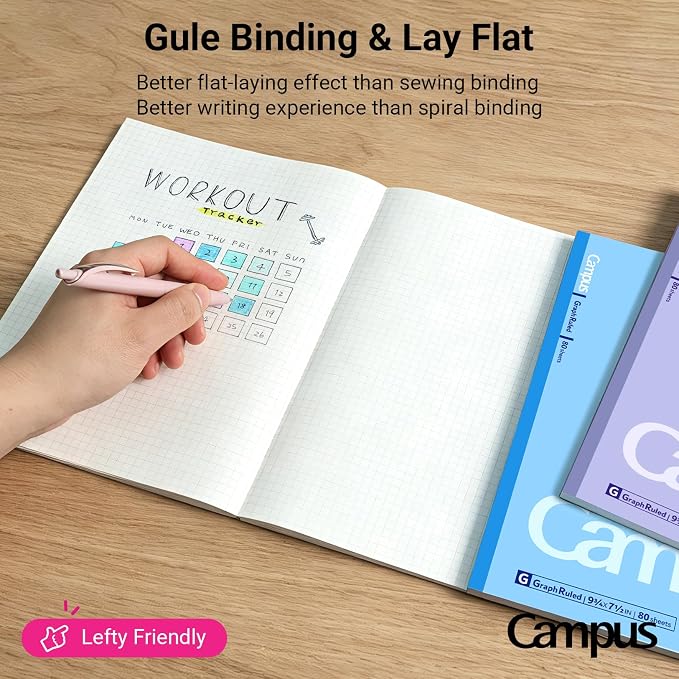 KOKUYO Composition Notebooks, 3 Pack Campus 9-3/4" x 7-1/2" Comp Book with Graph Paper 5x5, 80 Sheets, Pink Blue Lavender Journal Notebook for School Work Study Note Taking (WSG-NO-308CG3×3)