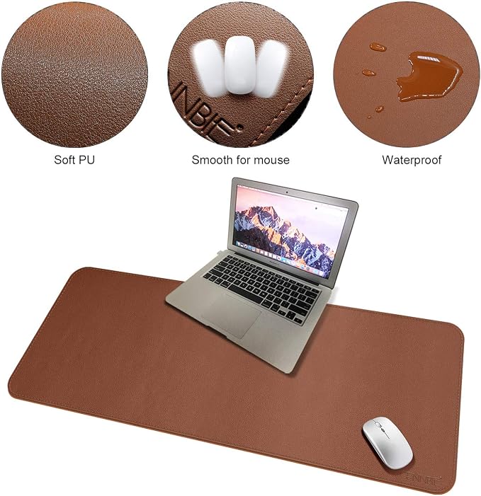 CENNBIE Leather Desk Mat 39.3"x19.6", Office Desk pad (Brown) | Premium stitched edges resist wear. Easy to clean. Protects desk from spills, stains ,scratches. Smooth glide. Office & home.