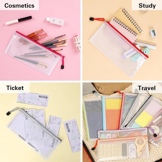EOOUT Pencil Pouch 40pcs 9.5x4.5 Inches Small Mesh Zipper Pouch in 15 Colors for Bill Travel Tickets Storage and Office Supplies Storage
