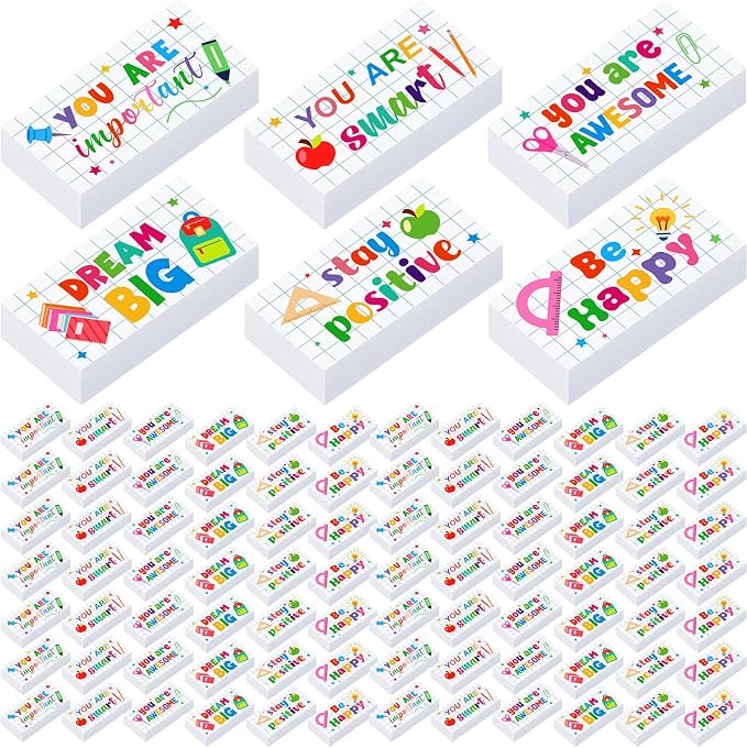 Resurhang 180 Pcs Erasers Bulk for Kids Inspirational Pencil Erasers Bulk for Drawing Motivational Big Eraser School Supplies for Classrooms Back to School Office (Motivational,White)