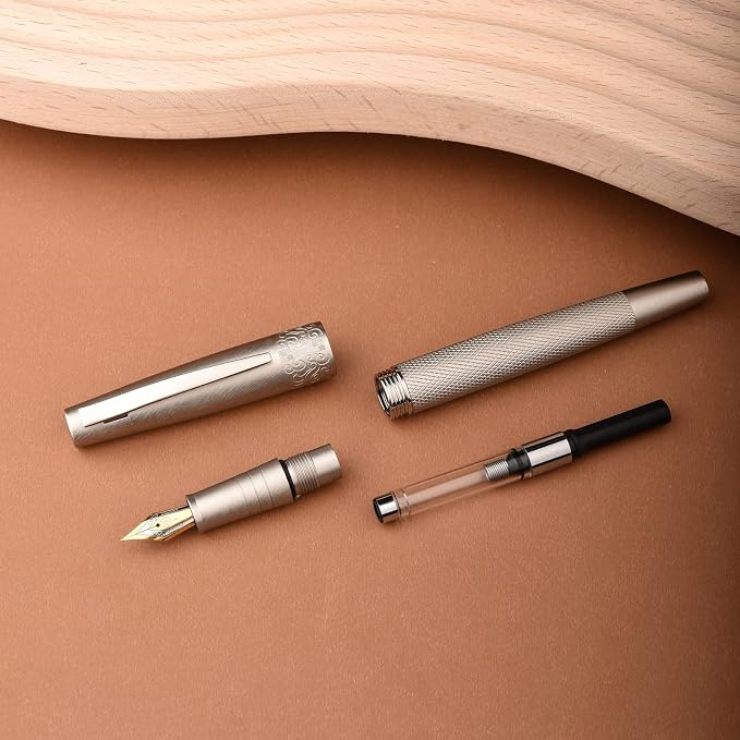 6013 Silver General Fountain Pen, Iridium Gold-silver Extra Fine Nib Solid Metal Writing Pen with Metal Case by Hongdian