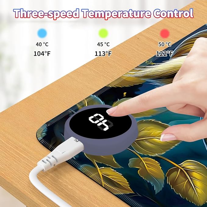 Heated Desk Pad Large Mouse Pad 31.5 x 13 inch with 3 Levels Heating & Auto Shut-Off Warm Mouse pad PU Leather Computer Mousepad for Home Office Work - Owl Moon