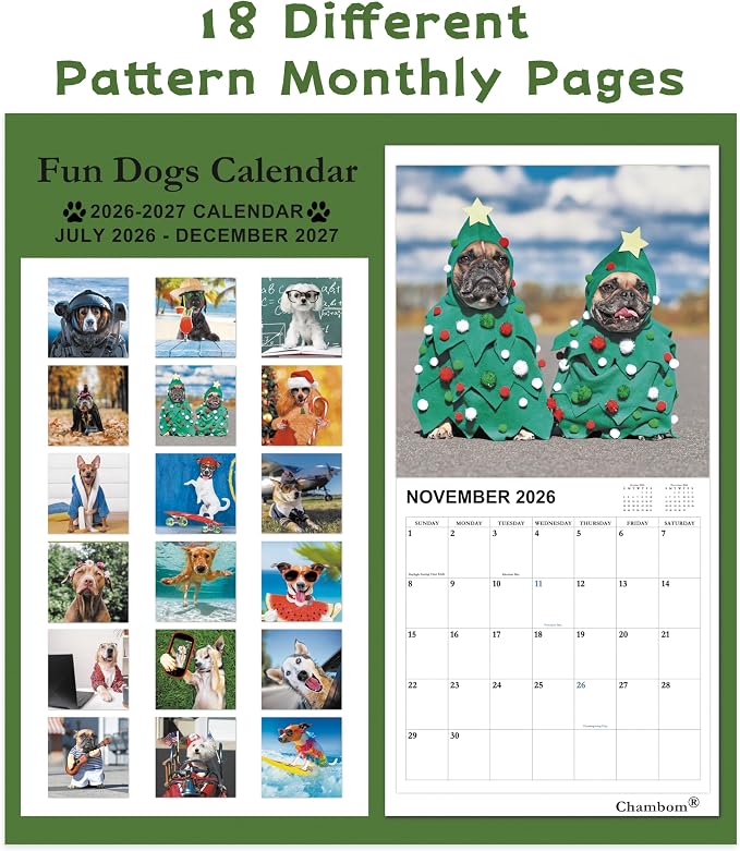 2026-2027 Calendar - 18-Month Wall Calendar 2026-2027 Funny Dog Calendars from Jul. 2026 - Dec. 2027, Wall Calendar with Unruled Blocks, Holidays, 12" x 24"(open), Fun Wall Calendars Gag Gifts - Funny Dog