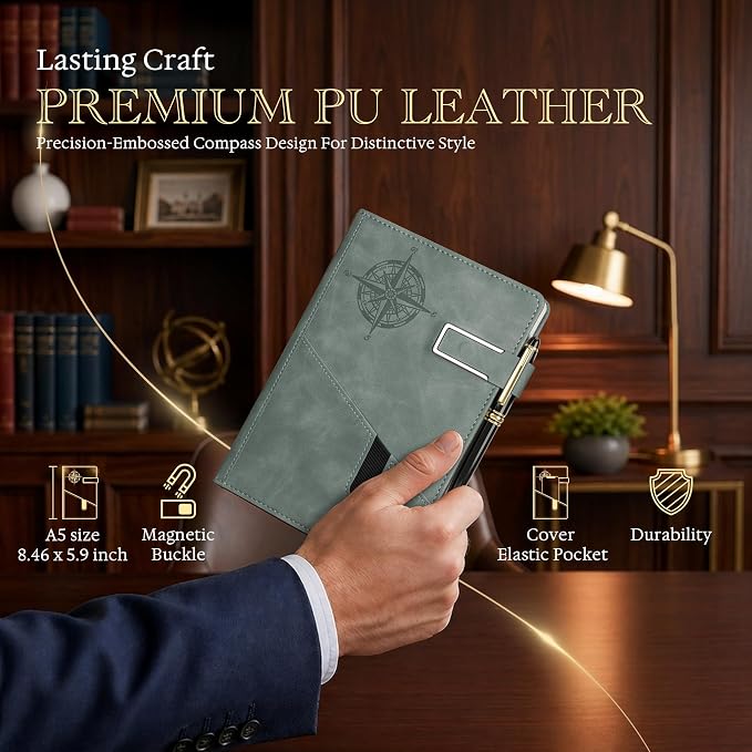 Lined Notebook Journal for Men Women, College Ruled Notebook, Hardcover Leather Journal with Pen & Gift Box, 256 Pages Thick Daily Diary, Professional Notebooks for Work, Travel, Executive, Writing,A5