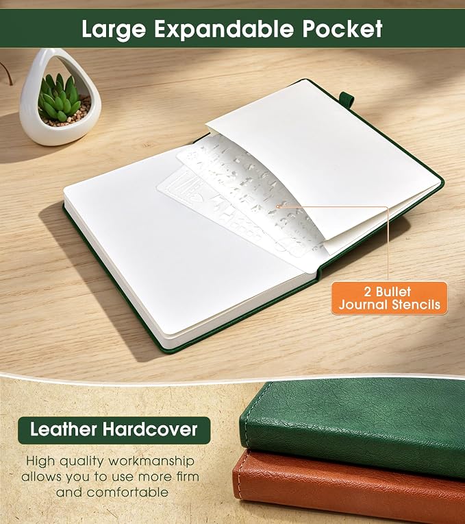 Journal Notebook, A5 Leather Hardcover Blank Sketchbook, 160 Pages, 180° Lay-Flat Binding, 100 GSM Thick Paper, for Sketching, Drawing, Art Journaling & Creative Writing (Green)