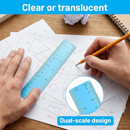 8Pack 15cm Colorful Transparent Plastic Rulers, 6" Ruler with Centimeters, Millimeter and Inches, Assorted Colors Clear Rulers Bulk for Classroom