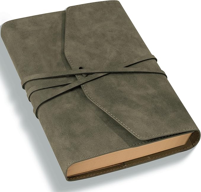 MINICAGIE Vintage Journal for Women Men Leather Bound Journaling Notebook Diary 160 Pages Book of Shadows Journal Soft Cover Journals for Writing Travel Gifts, 5.9x 8.6 in, Green