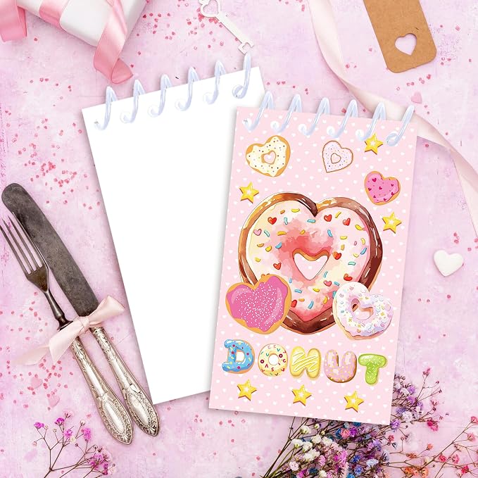 Doughnut Mini Pocket Notebooks 24 Pcs, 2.36 x 3.94 Inch Cute Small Notebooks 16 Sheets 32 Pages, Donut Coil Memo Pads Bulk for Daily Planning, Shopping Lists, Office School Supplies, Sweet Party Favors