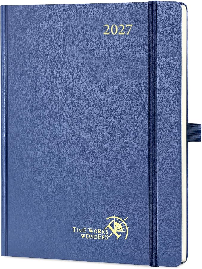 POPRUN 2027 Planner Weekly and Monthly, 6.5" x 8.75" Calendar, Jan 2027- Dec 2027 Agenda, Daily Appointment Book with Hourly Time Slots, Monthly Tabs, Hardcover, 100 GSM - Navy Blue
