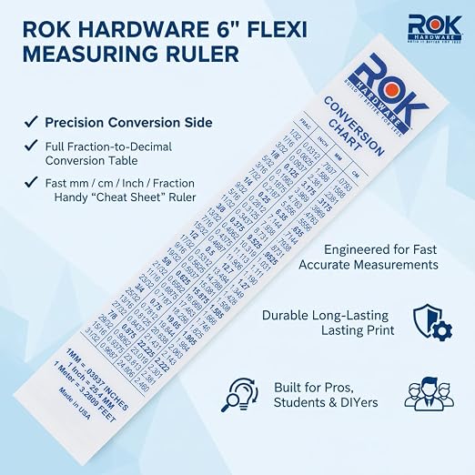 50 Pack Rok Hardware Measuring Plastic Flexi 6" Easy Read 15 cm English Metric 150 mm Ruler Converter, ROKRULER