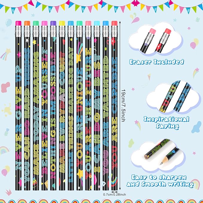 60 Pcs Motivational Pencils Bulk, Fun Inspirational School Pencils for Classroom, Cute Wood Pencils with Encourage Positive Sayings, Back to School Supplies for Kids Student Teacher Classroom Reward