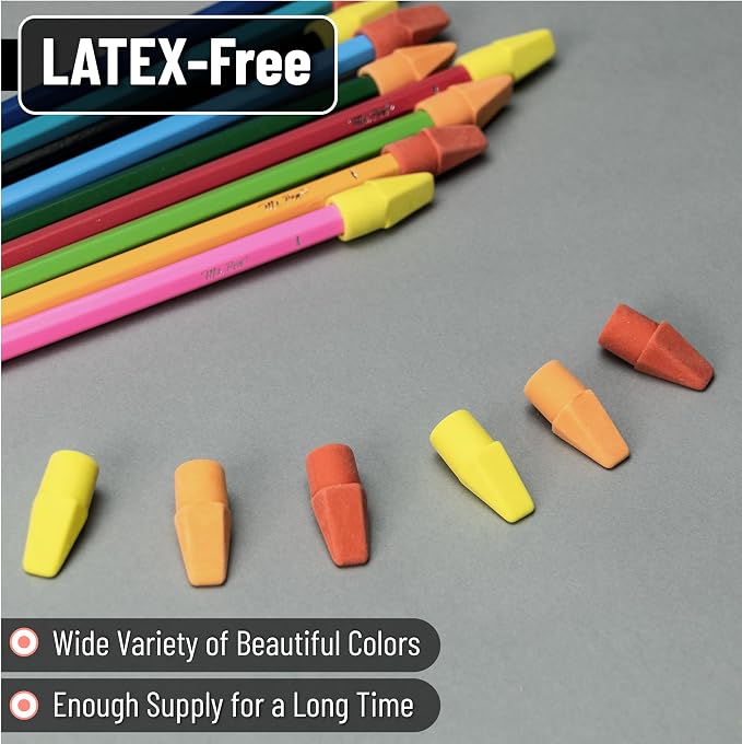 Mr. Pen- Pencil Erasers Toppers, 30 Pack, Colorful | No-Smudge Cap Pencil Erasers for Precise Erasing, Kids, Teachers, Studying Supplies, Sunset Scheme