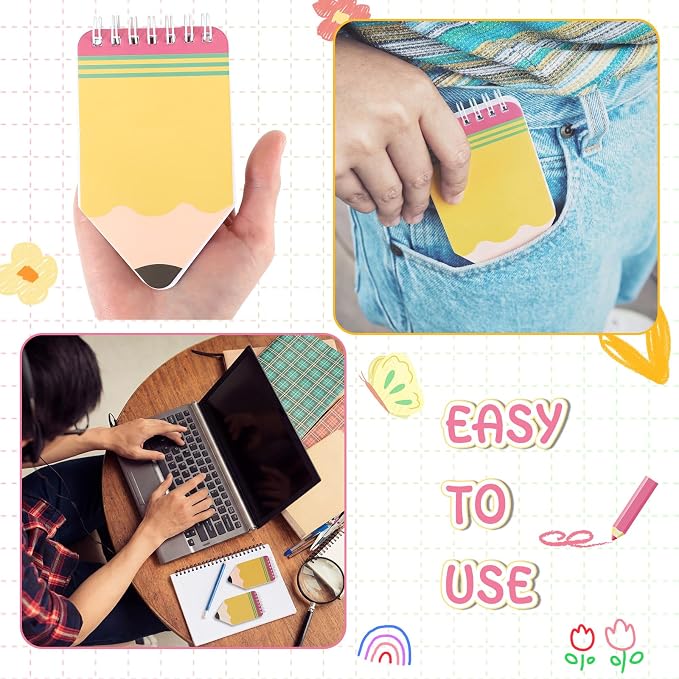 Resurhang 24 Pcs Back to School Mini Notebooks Bulk Small Pocket Spiral Notebook Pencil Shape 50 Pages Cute Tiny Notepads Memo Pads for Office Teacher Students Graduation Gifts Classroom Prizes
