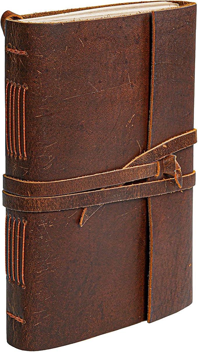 HLC Leather Journal Notebook（6x8 in）- Vintage Leather Bound Journals Handmade Rustic Finish Book for Men and Women Unlined Leather Craft Paper 300 Pages, Diary Pocket book To Write In