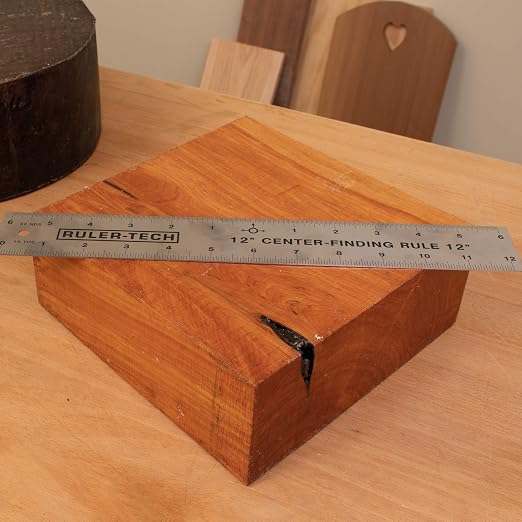 Peachtree Stainless Steel Metal Ruler 12”, Center Finding Measuring Tool with Dual Scale, Precision Metal Measuring Ruler for Woodworking, Layout & Construction