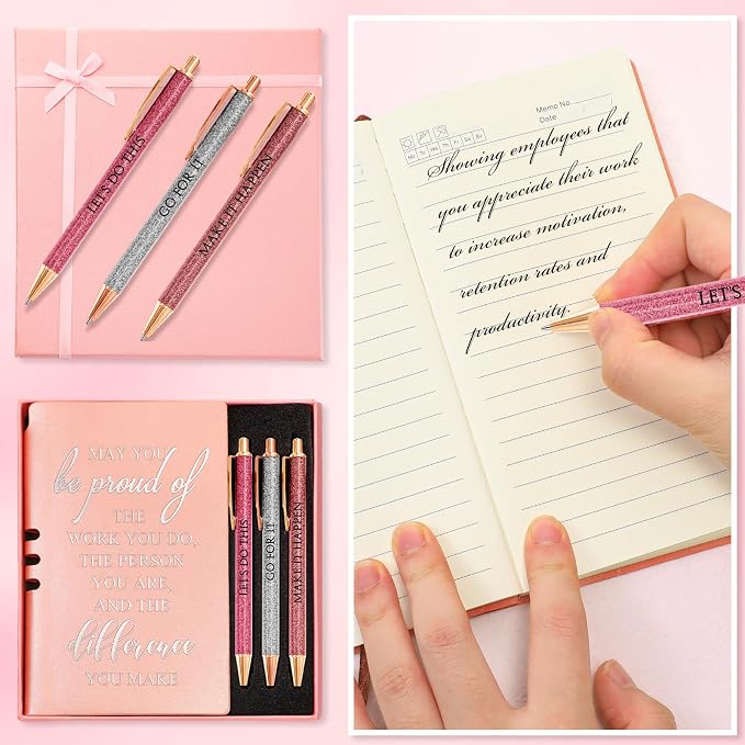 Resurhang 5 Pcs Employee Appreciation Gift Leather Journal Notebook 3 Ballpoint Pens with Box Thank You Gift for Nurse Volunteer Teacher Secretary Assistant Coworker Women(Rose Gold)
