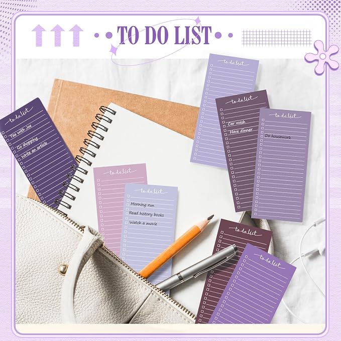 Censen 10 Pack 500 Sheets to Do List Notes Daily Checklist Notepad with 50 Sheets Undated Memo Pad Color Block Shopping List Weekly Plan Notepad Organizer Planners(Gradient Purple,Lined)
